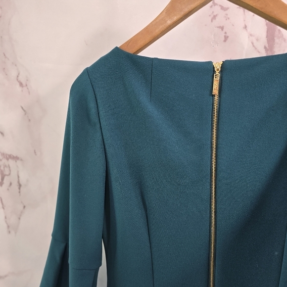 Eliza J Dress Women 4 Small Dark Forest Green Bell Sleeve Flounce Zip Ponte Knit - Picture 6 of 13